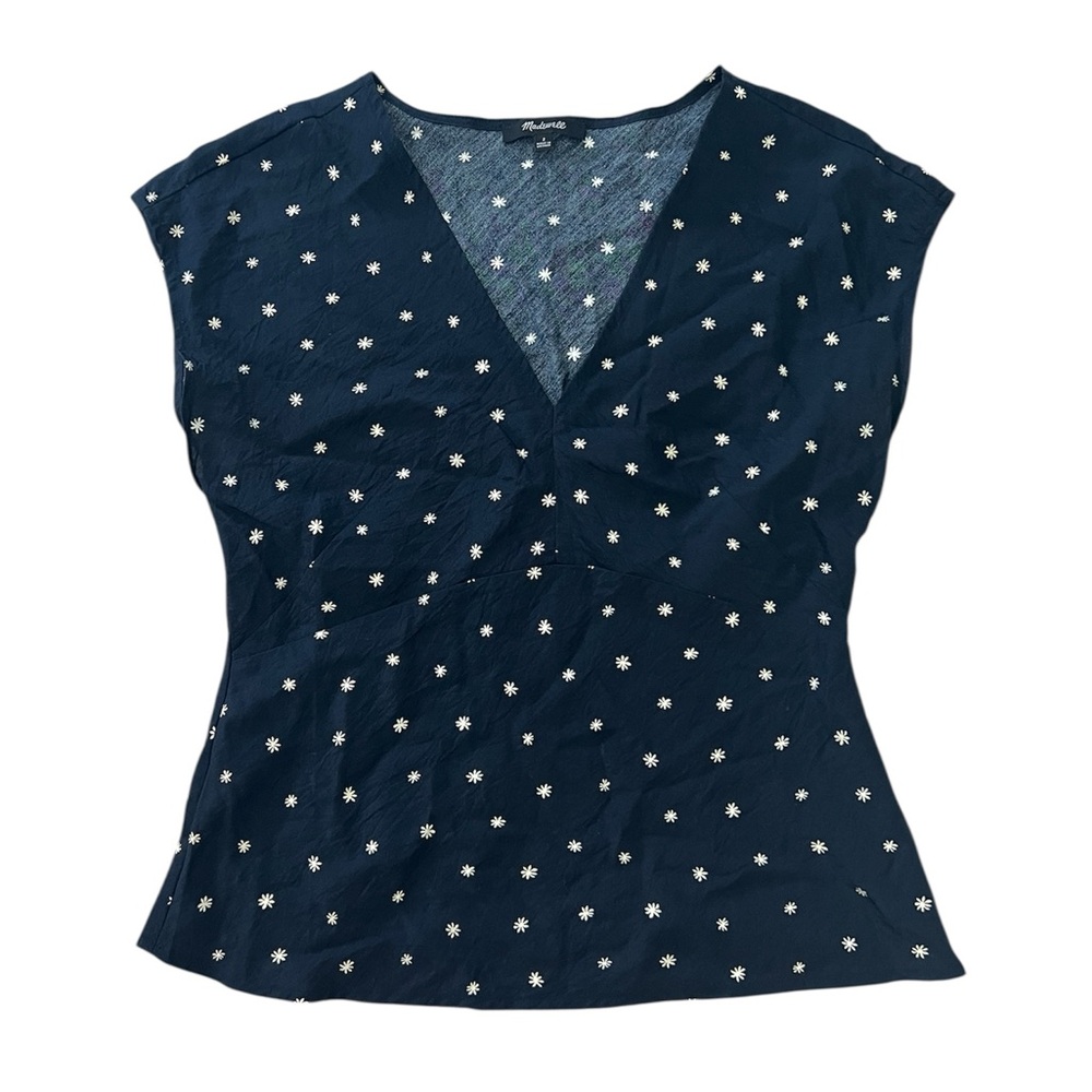 Madewell Deep Indigo V-Neck Cap-Sleeve Top in Ditsy Floral 🌸🌻